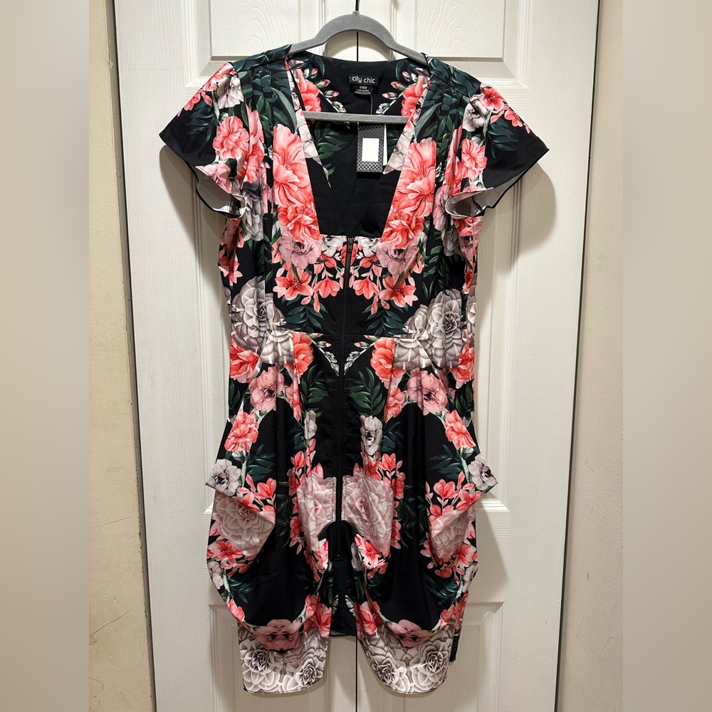 City Chic Jungle Floral Mirrrored Tunic Mini Cocktail Party Dress